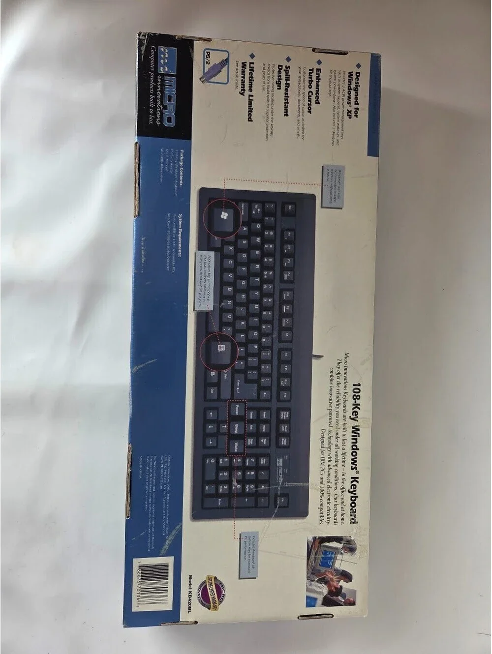 Micro 108-Key Windows Keyboard Boxed PS2 Vintage Turbo Control ACPI Keys
